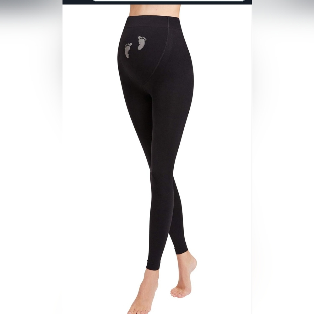 Wolford Size L Black Maternity Leggings with Baby Footprint Design